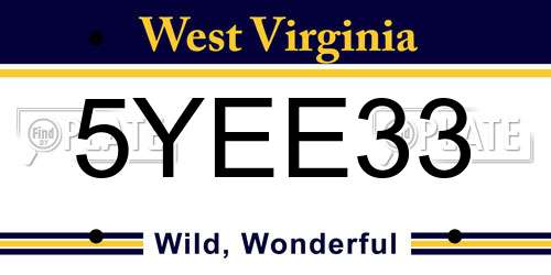 5YEE33 West Virginia License Plate