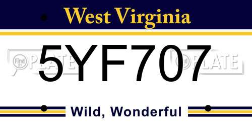 5YF707 West Virginia License Plate