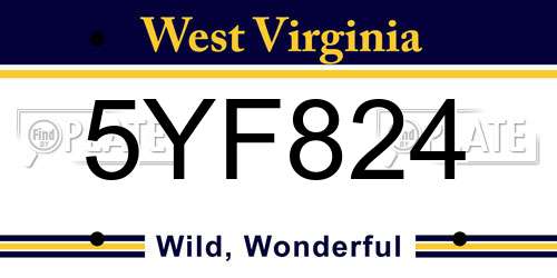 5YF824 West Virginia License Plate