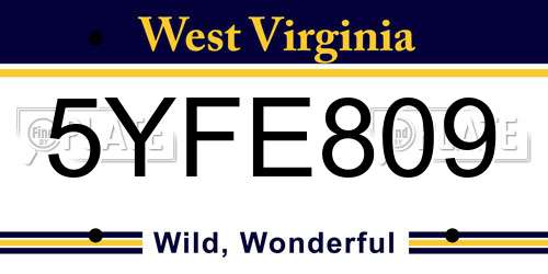 5YFE809 West Virginia License Plate