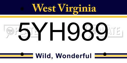 5YH989 West Virginia License Plate