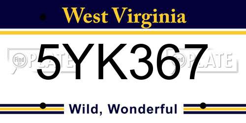 5YK367 West Virginia License Plate