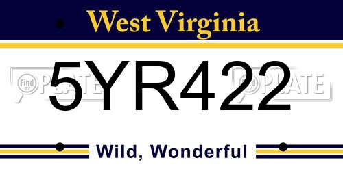 5YR422 West Virginia License Plate
