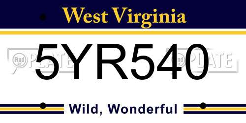 5YR540 West Virginia License Plate