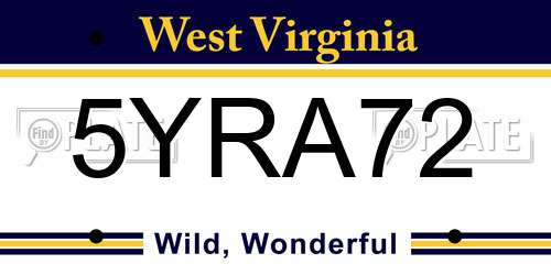 5YRA72 West Virginia License Plate