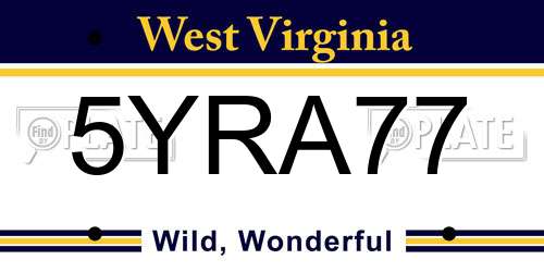 5YRA77 West Virginia License Plate