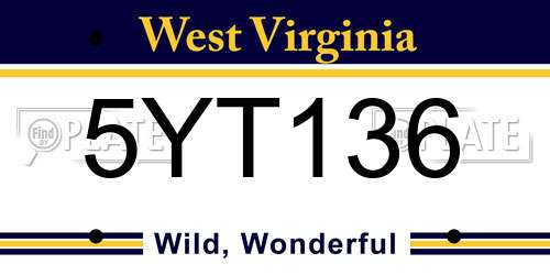5YT136 West Virginia License Plate