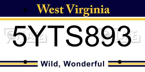 5YTS893 West Virginia License Plate