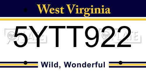 5YTT922 West Virginia License Plate