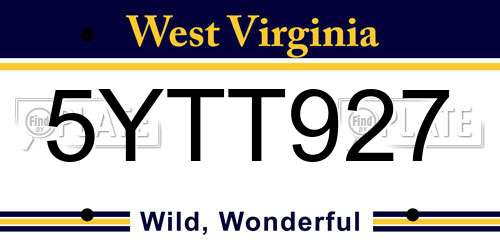 5YTT927 West Virginia License Plate