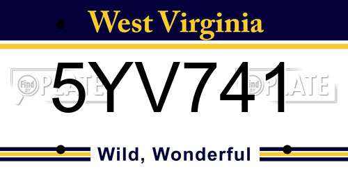5YV741 West Virginia License Plate
