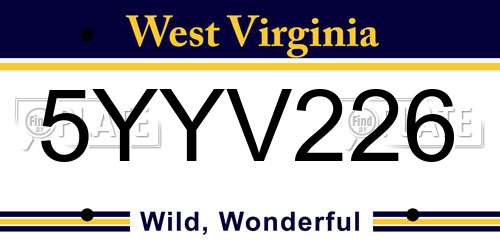 5YYV226 West Virginia License Plate