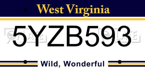 5YZB593 West Virginia License Plate