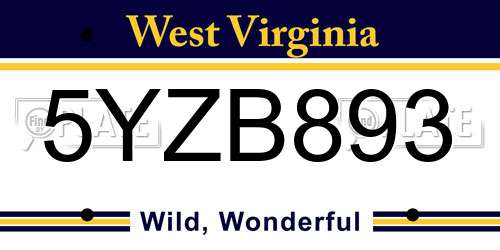 5YZB893 West Virginia License Plate