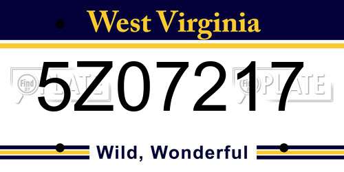 5Z07217 West Virginia License Plate