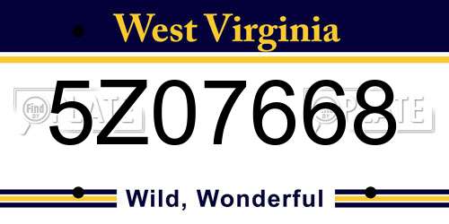5Z07668 West Virginia License Plate