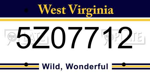 5Z07712 West Virginia License Plate