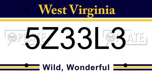 5Z33L3 West Virginia License Plate