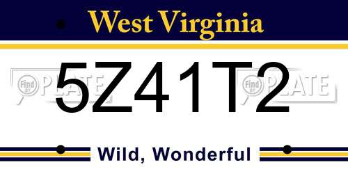 5Z41T2 West Virginia License Plate