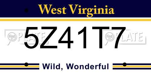 5Z41T7 West Virginia License Plate