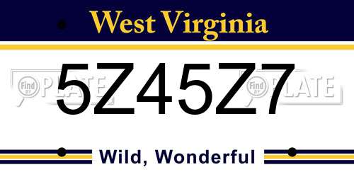 5Z45Z7 West Virginia License Plate