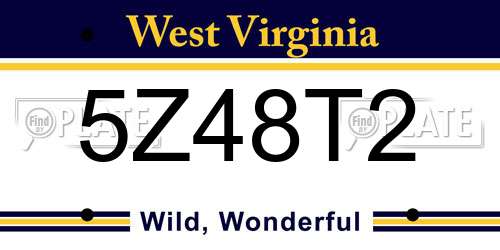 5Z48T2 West Virginia License Plate