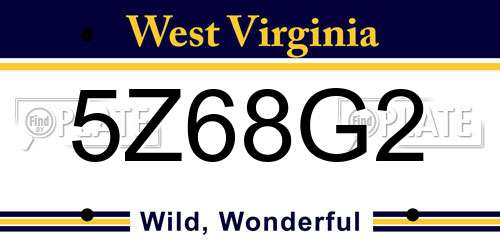 5Z68G2 West Virginia License Plate