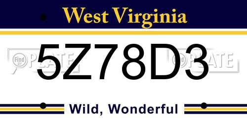 5Z78D3 West Virginia License Plate