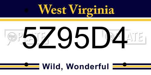 5Z95D4 West Virginia License Plate