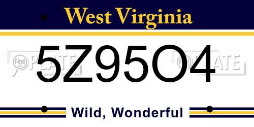 5Z95O4 West Virginia License Plate