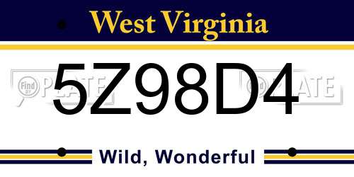 5Z98D4 West Virginia License Plate