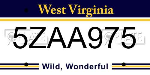 5ZAA975 West Virginia License Plate