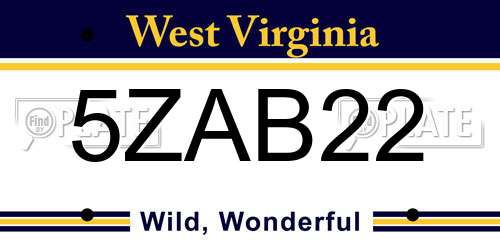 5ZAB22 West Virginia License Plate
