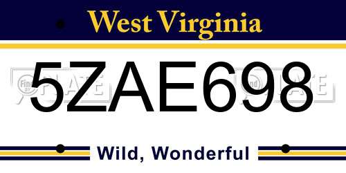 5ZAE698 West Virginia License Plate