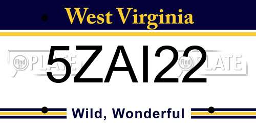 5ZAI22 West Virginia License Plate