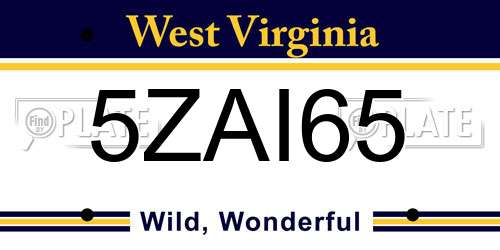 5ZAI65 West Virginia License Plate