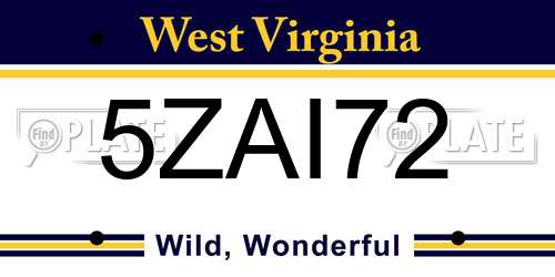 5ZAI72 West Virginia License Plate