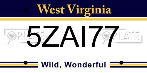 5ZAI77 West Virginia License Plate