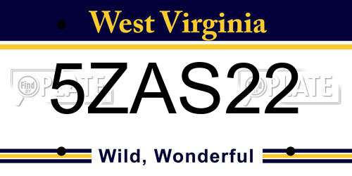 5ZAS22 West Virginia License Plate