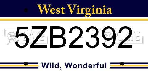 5ZB2392 West Virginia License Plate