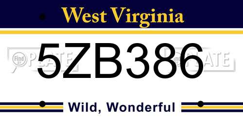 5ZB386 West Virginia License Plate