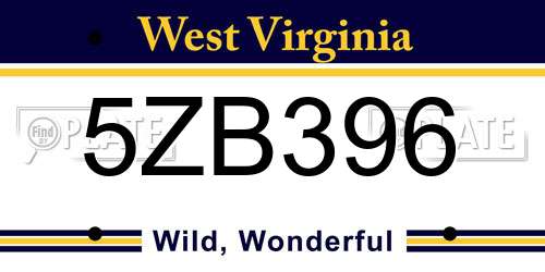 5ZB396 West Virginia License Plate