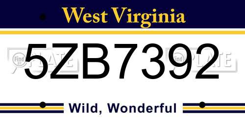 5ZB7392 West Virginia License Plate