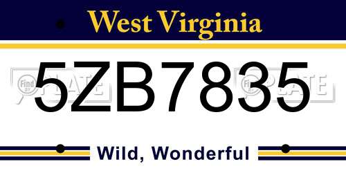5ZB7835 West Virginia License Plate