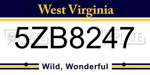 5ZB8247 West Virginia License Plate