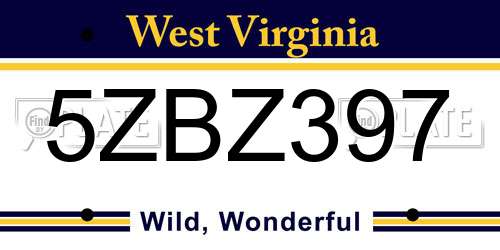5ZBZ397 West Virginia License Plate