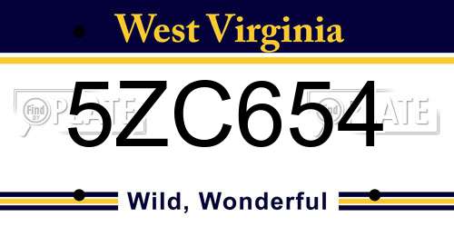 5ZC654 West Virginia License Plate