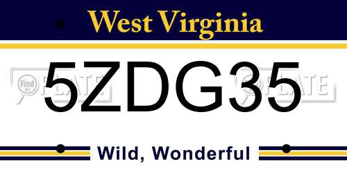 5ZDG35 West Virginia License Plate