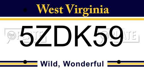 5ZDK59 West Virginia License Plate