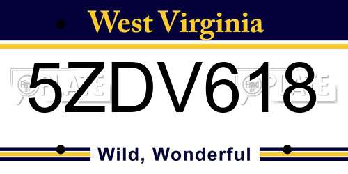 5ZDV618 West Virginia License Plate